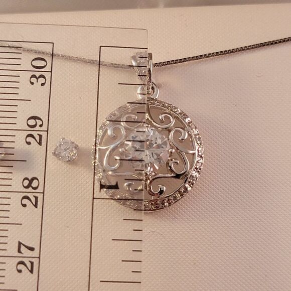 Sterling Clear CZ Round Openwork Pendant Necklace & Stud Earrings Set - Ne… - Picture 6 of 6